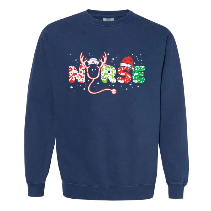 Nurse Christmas Stethoscope Nurses Xmas Scrub Top Garment-Dyed Sweatshirt