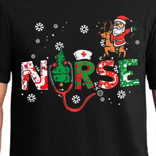 Nurse Christmas Santa Cute Xmas Winter Scrub Top Women Pajama Set