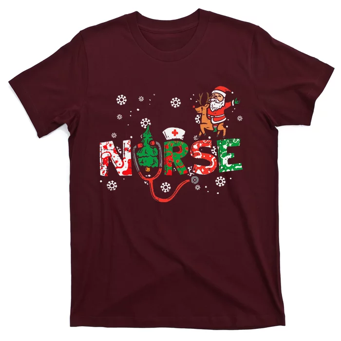 Nurse Christmas Santa Cute Xmas Winter Scrub Top Women T-Shirt