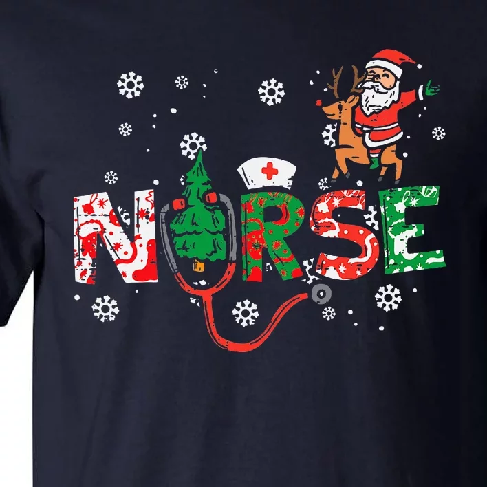 Nurse Christmas Santa Cute Xmas Winter Scrub Top Women Tall T-Shirt