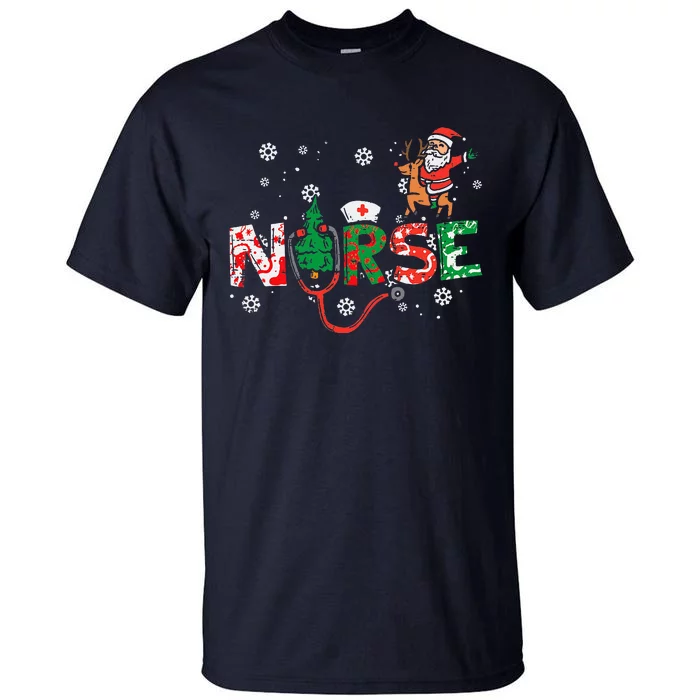 Nurse Christmas Santa Cute Xmas Winter Scrub Top Women Tall T-Shirt