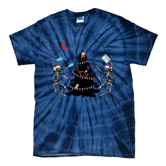 Nurse Christmas Skeleton Dancing Skeleton Xmas Light Cute Gift Tie-Dye T-Shirt