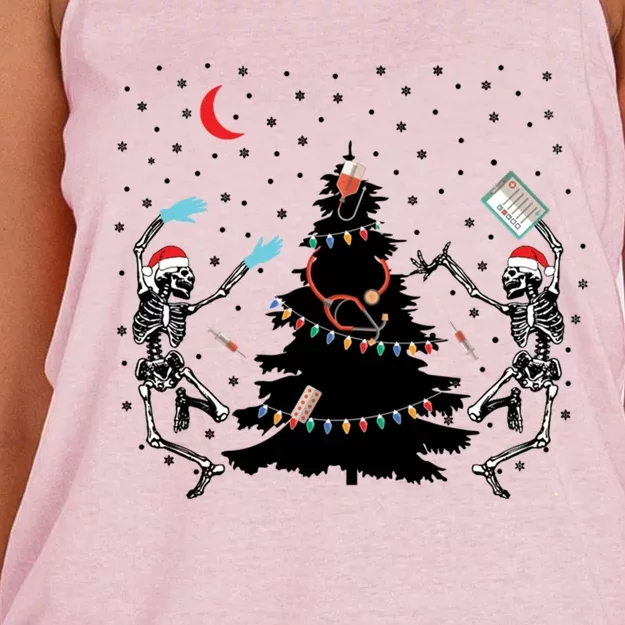 Nurse Christmas Skeleton Dancing Skeleton Xmas Light Cute Gift Women's Knotted Racerback Tank