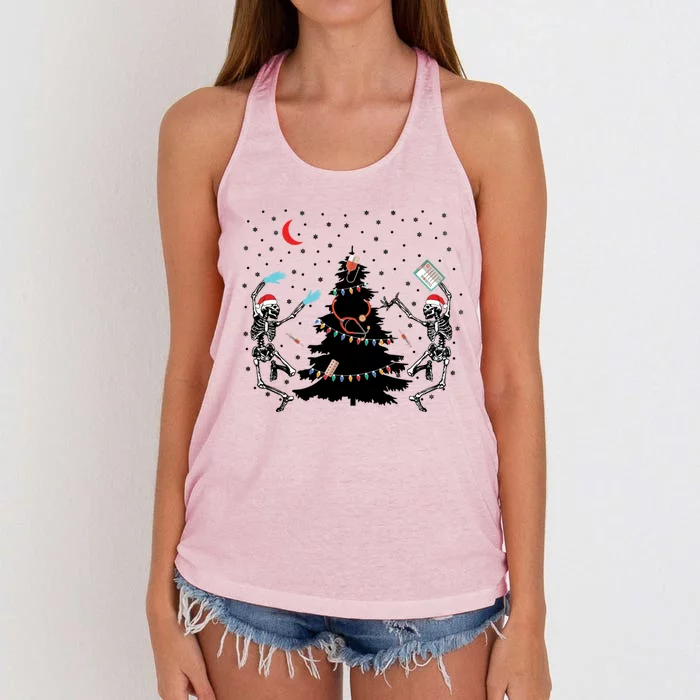 Nurse Christmas Skeleton Dancing Skeleton Xmas Light Cute Gift Women's Knotted Racerback Tank