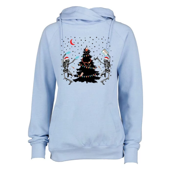 Nurse Christmas Skeleton Dancing Skeleton Xmas Light Cute Gift Womens Funnel Neck Pullover Hood