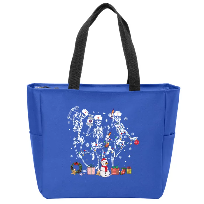 Nurse Christmas Skeleton Dancing Skeleton Xmas Light Gift Zip Tote Bag