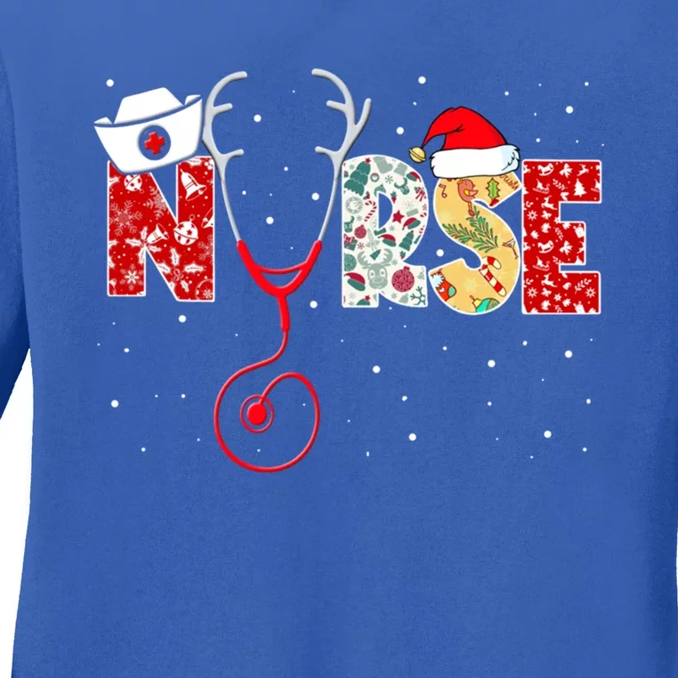 Nurse Christmas Stethoscope Nursing Xmas Scrub Top Gift Ladies Long Sleeve Shirt