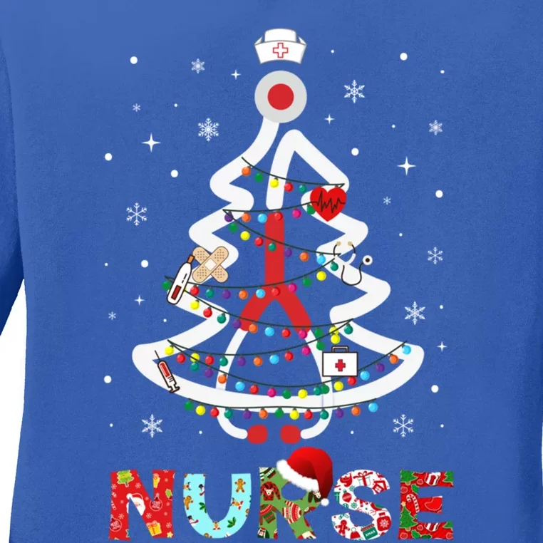 Nurse Christmas Tree Stethoscope Rn Lpn Scrub Nursing Xmas Cute Gift Ladies Long Sleeve Shirt