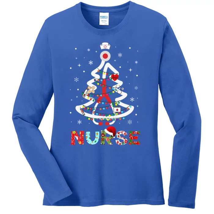 Nurse Christmas Tree Stethoscope Rn Lpn Scrub Nursing Xmas Cute Gift Ladies Long Sleeve Shirt