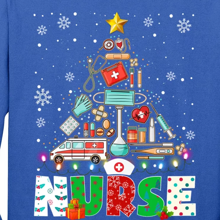 Nurse Christmas Tree Stethoscope Rn Lpn Scrub Nursing Xmas Gift Tall Long Sleeve T-Shirt