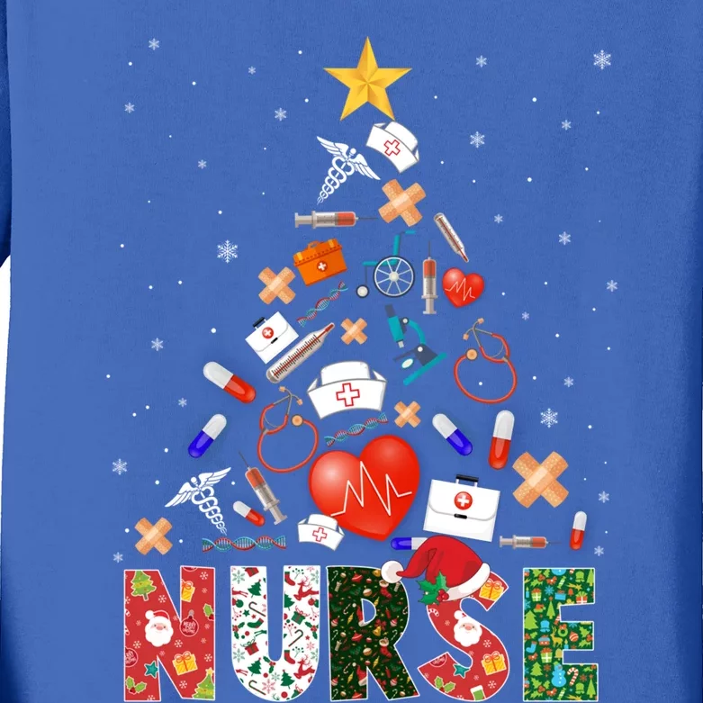 Nurse Christmas Tree Stethoscope Rn Lpn Scrub Nursing Xmas Gift Kids Long Sleeve Shirt