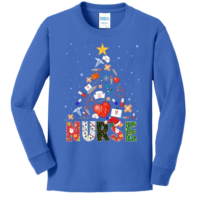 Nurse Christmas Tree Stethoscope Rn Lpn Scrub Nursing Xmas Gift Kids Long Sleeve Shirt