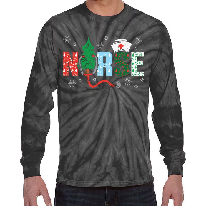 Nurse Christmas Tree Nurses Xmas Winter Scrub Rn Tie-Dye Long Sleeve Shirt