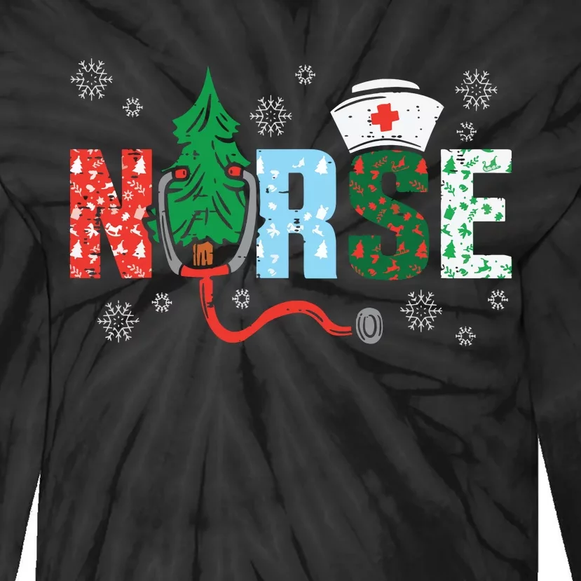 Nurse Christmas Tree Nurses Xmas Winter Scrub Rn Tie-Dye Long Sleeve Shirt