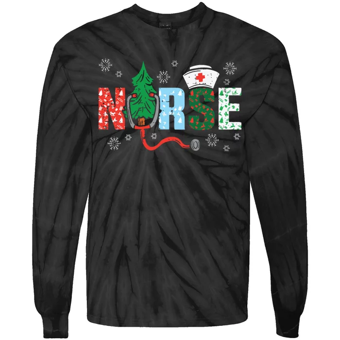 Nurse Christmas Tree Nurses Xmas Winter Scrub Rn Tie-Dye Long Sleeve Shirt