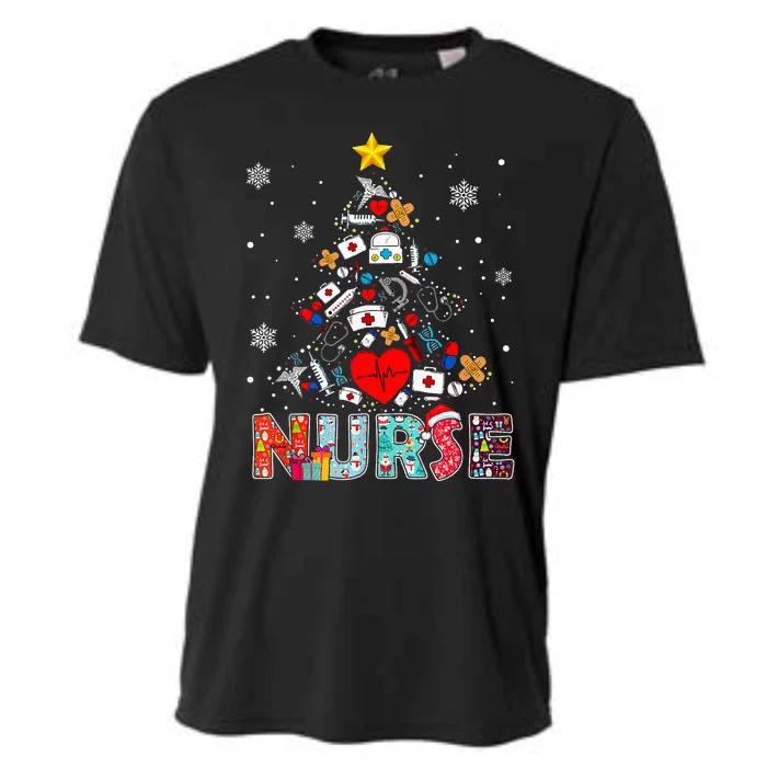 Nurse Christmas Tree Stethoscope RN LPN Scrub Nursing Xmas Cooling Performance Crew T-Shirt