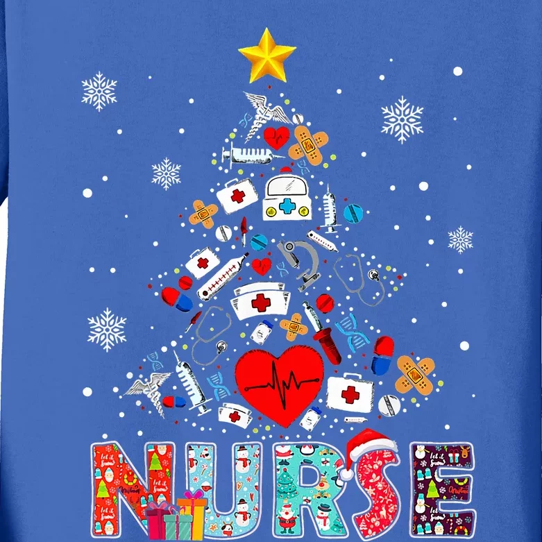 Nurse Christmas Tree Stethoscope RN LPN Scrub Nursing Xmas Kids Long Sleeve Shirt