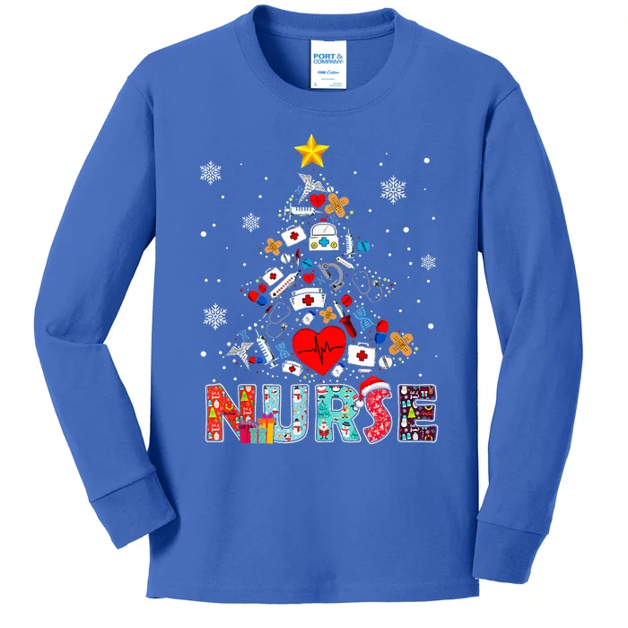 Nurse Christmas Tree Stethoscope RN LPN Scrub Nursing Xmas Kids Long Sleeve Shirt