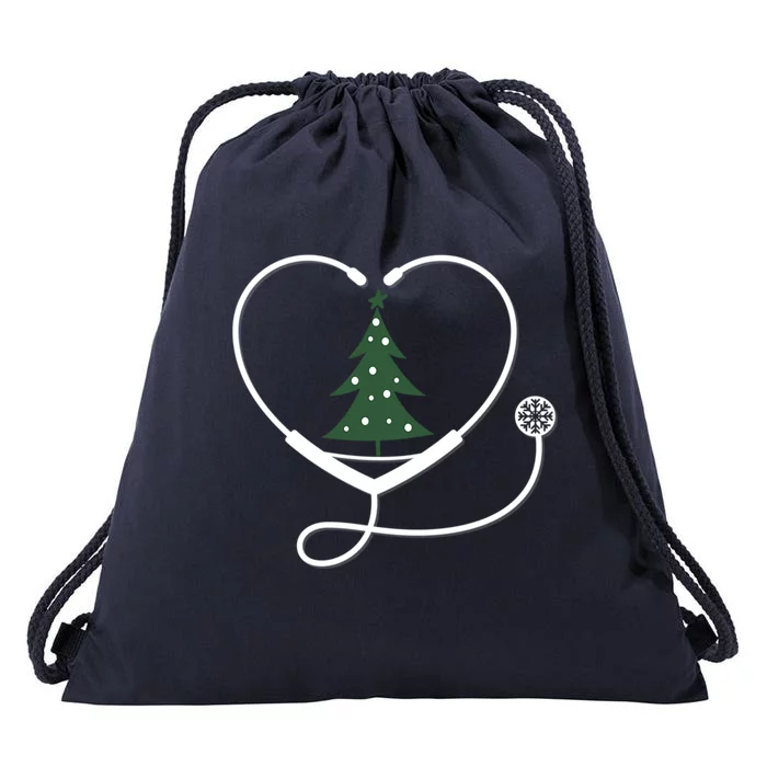 Nurse Christmas Tree Snowflake Stethoscope Cool Xmas Heart Cute Gift Drawstring Bag