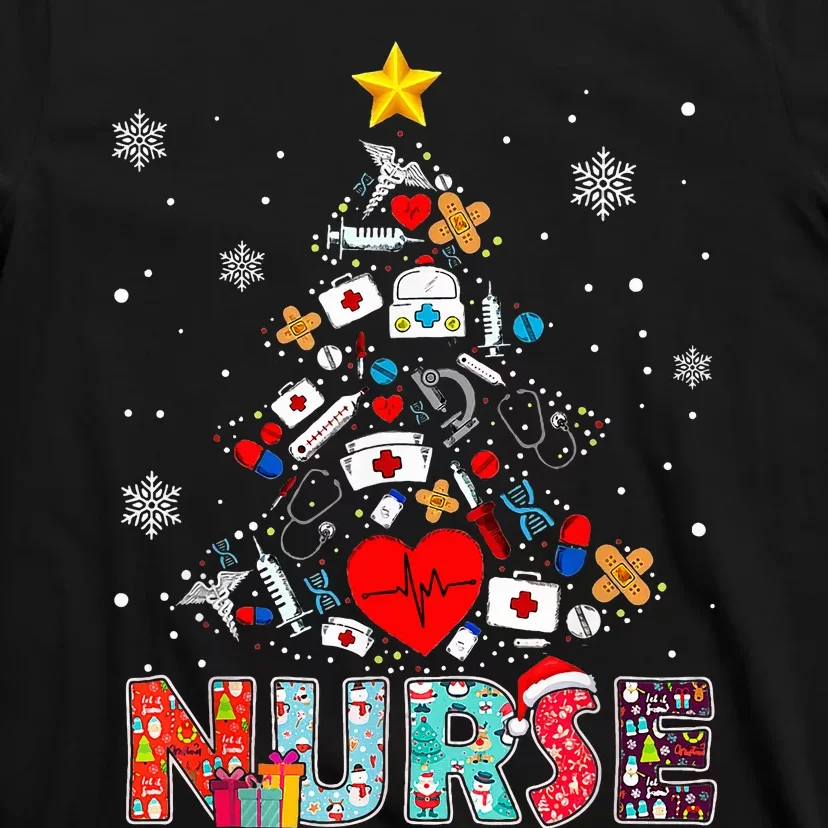 Nurse Christmas Tree Stethoscope RN LPN Scrub Nursing Xmas T-Shirt