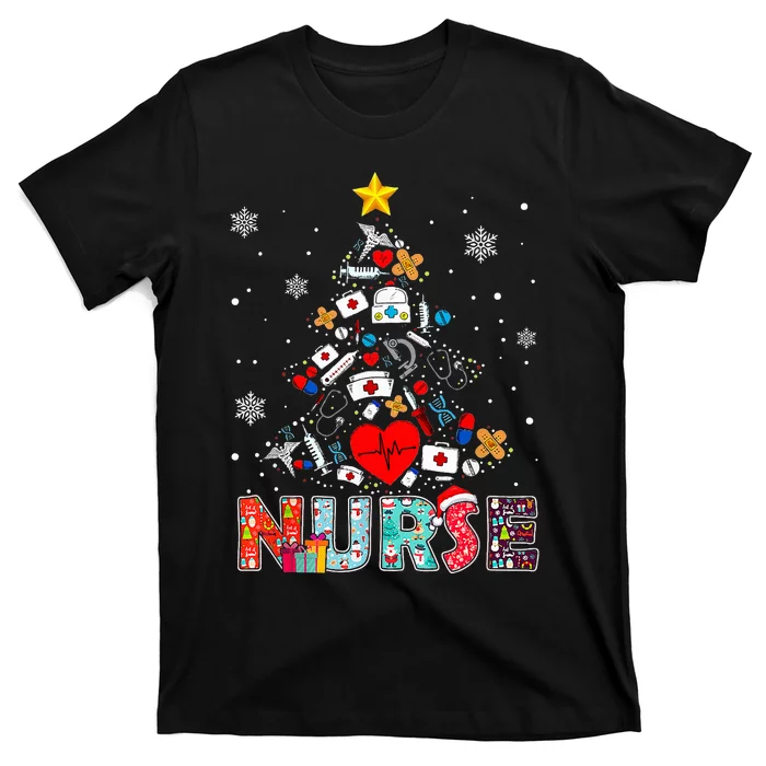 Nurse Christmas Tree Stethoscope RN LPN Scrub Nursing Xmas T-Shirt