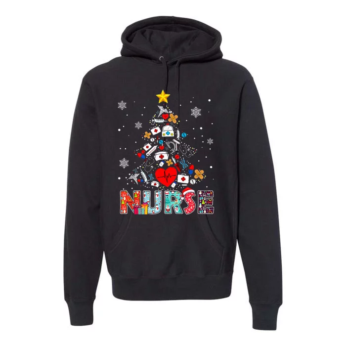 Nurse Christmas Tree Stethoscope RN LPN Scrub Nursing Xmas Premium Hoodie