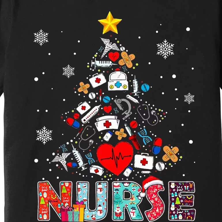 Nurse Christmas Tree Stethoscope RN LPN Scrub Nursing Xmas Premium T-Shirt