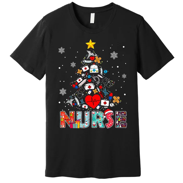 Nurse Christmas Tree Stethoscope RN LPN Scrub Nursing Xmas Premium T-Shirt