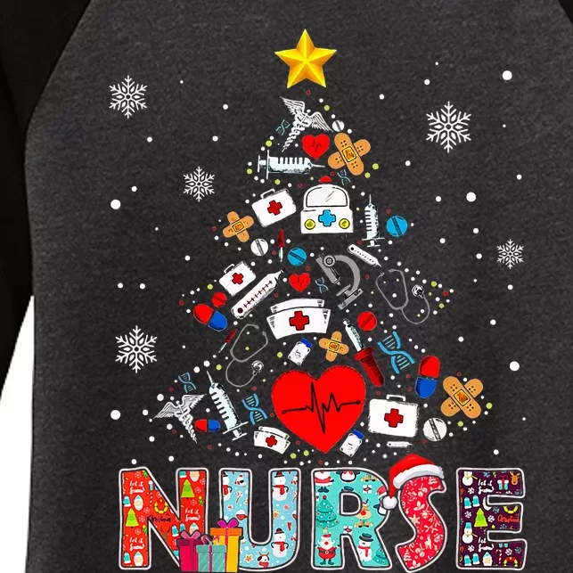 Nurse Christmas Tree Stethoscope RN LPN Scrub Nursing Xmas Women's Tri-Blend 3/4-Sleeve Raglan Shirt