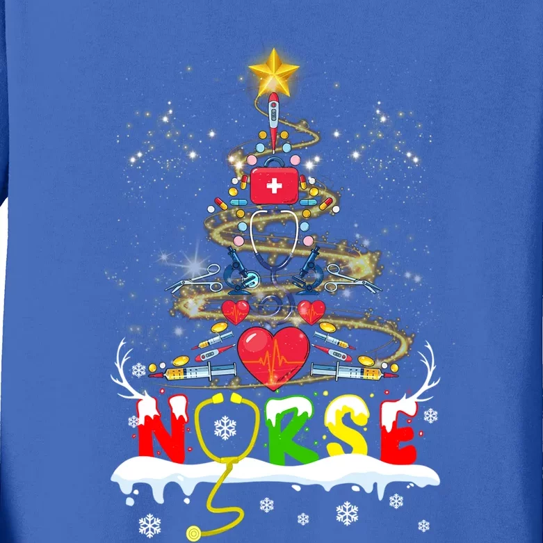 Nurse Christmas Tree Stethoscope Rn Lpn Scrub Nursing Xmas Cool Gift Kids Long Sleeve Shirt