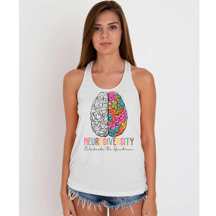 Neurodiversity Celebrate The Spectrum Brain Autism Awareness Women's Knotted Racerback Tank