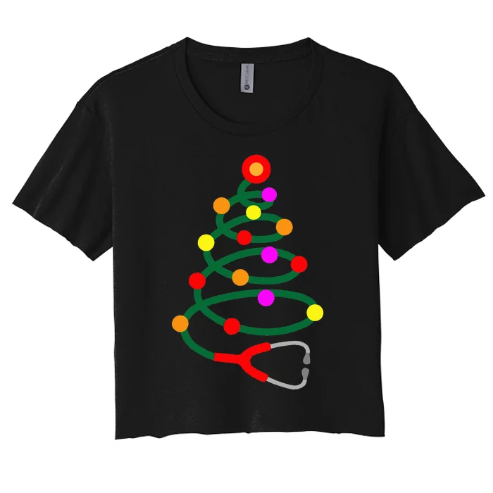 Nurse Christmas Tree Stethoscope Nurses Xmas Women's Crop Top Tee