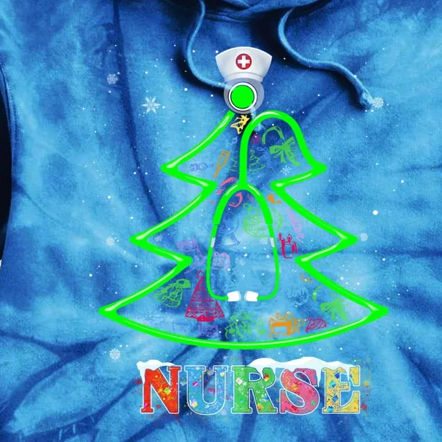 Nurse Christmas Tree Stethoscope Rn Lpn Scrub Nursing X Mas Meaningful Gift Tie Dye Hoodie