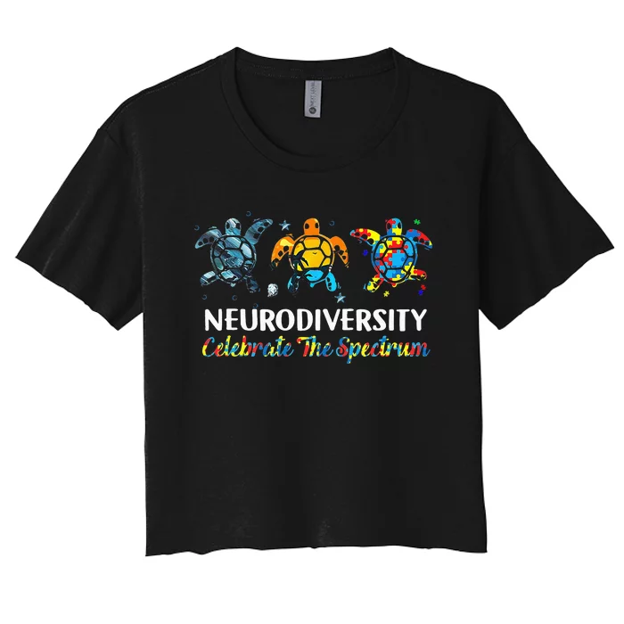 Neurodiversity Celebrate The Spectrum Turtle Planet Autism Women's Crop Top Tee