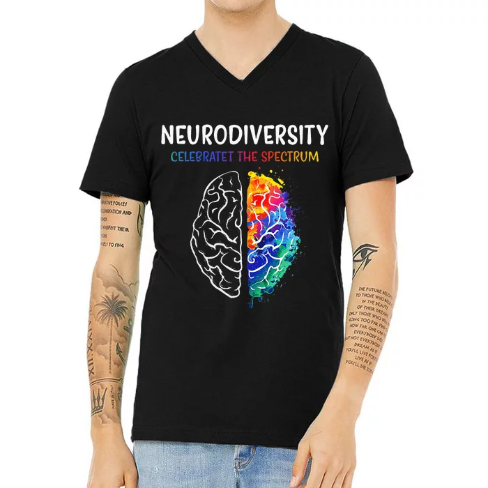 Neurodiversity Celebrate The Spectrum Brain Autism V-Neck T-Shirt