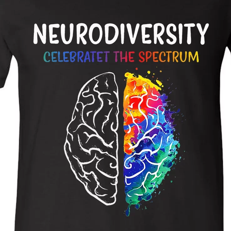 Neurodiversity Celebrate The Spectrum Brain Autism V-Neck T-Shirt