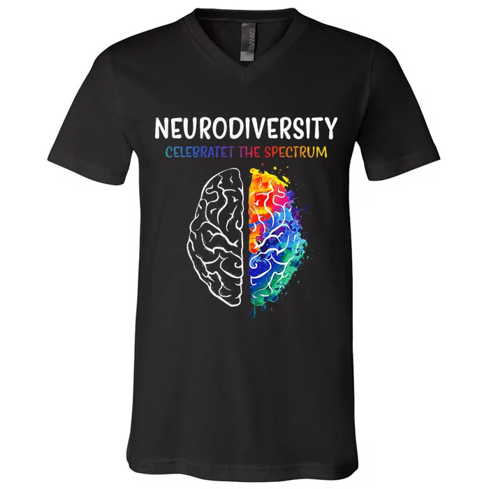 Neurodiversity Celebrate The Spectrum Brain Autism V-Neck T-Shirt