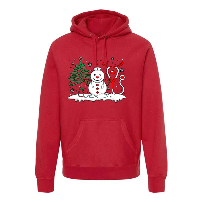 Nurse Christmas Tree Snowman Reindeer Premium Hoodie