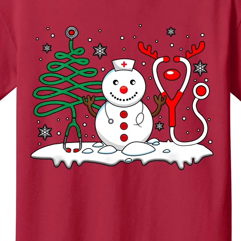 Nurse Christmas Tree Snowman Reindeer Kids T-Shirt