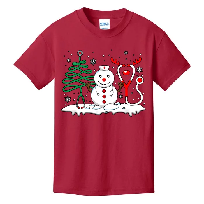 Nurse Christmas Tree Snowman Reindeer Kids T-Shirt