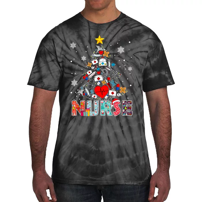 Nurse Christmas Tree Stethoscope RN LPN Scrub Nursing Xmas Tie-Dye T-Shirt