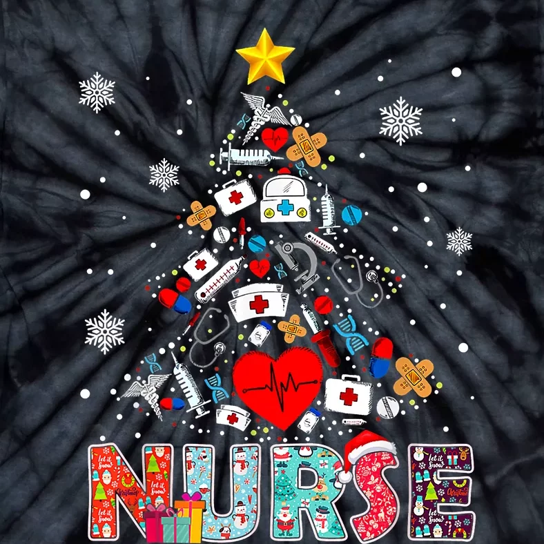 Nurse Christmas Tree Stethoscope RN LPN Scrub Nursing Xmas Tie-Dye T-Shirt