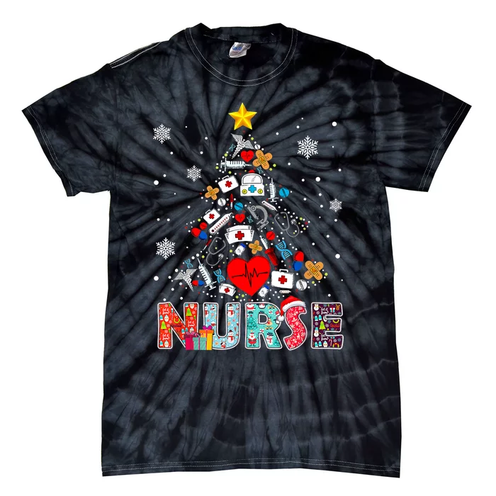 Nurse Christmas Tree Stethoscope RN LPN Scrub Nursing Xmas Tie-Dye T-Shirt