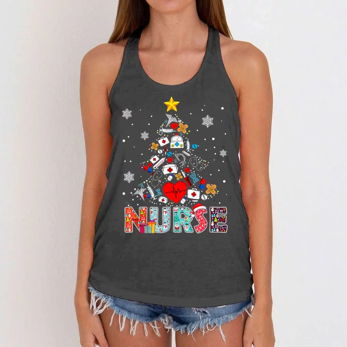 Nurse Christmas Tree Stethoscope RN LPN Scrub Nursing Xmas Women's Knotted Racerback Tank