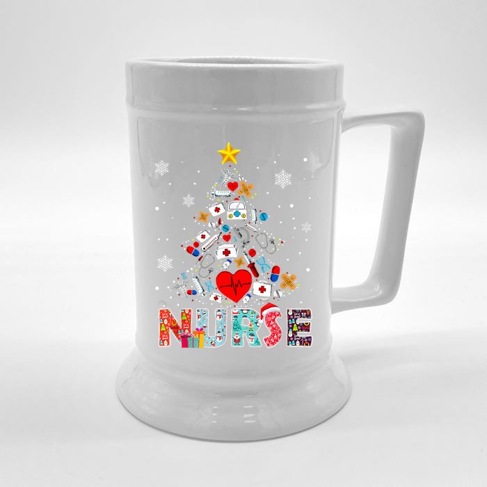 Nurse Christmas Tree Stethoscope RN LPN Scrub Nursing Xmas Front & Back Beer Stein