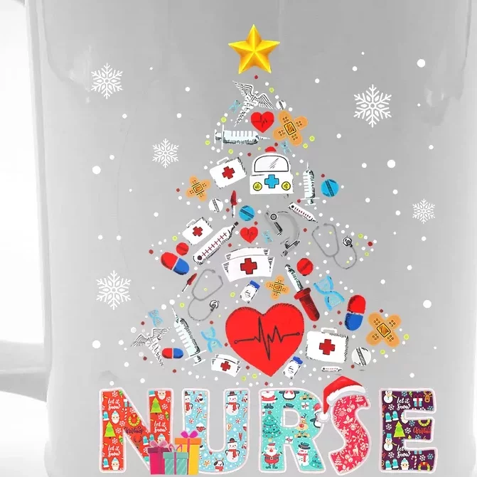 Nurse Christmas Tree Stethoscope RN LPN Scrub Nursing Xmas Front & Back Beer Stein