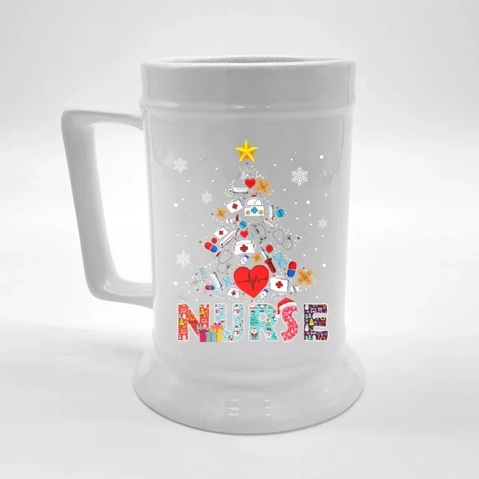 Nurse Christmas Tree Stethoscope RN LPN Scrub Nursing Xmas Front & Back Beer Stein