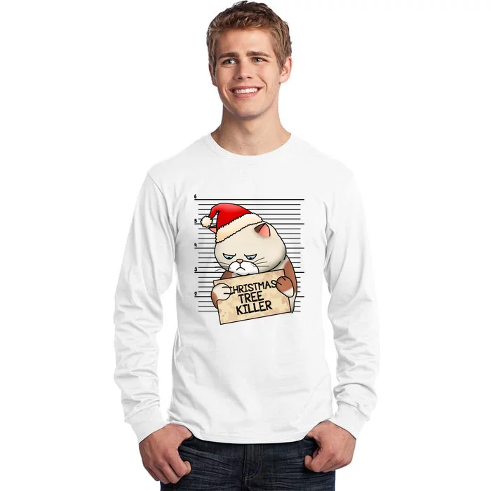 Naughty Christmas Tree Cat Gift Tall Long Sleeve T-Shirt