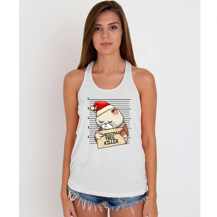 Naughty Christmas Tree Cat Gift Women's Knotted Racerback Tank