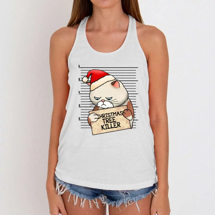 Naughty Christmas Tree Cat Gift Women's Knotted Racerback Tank